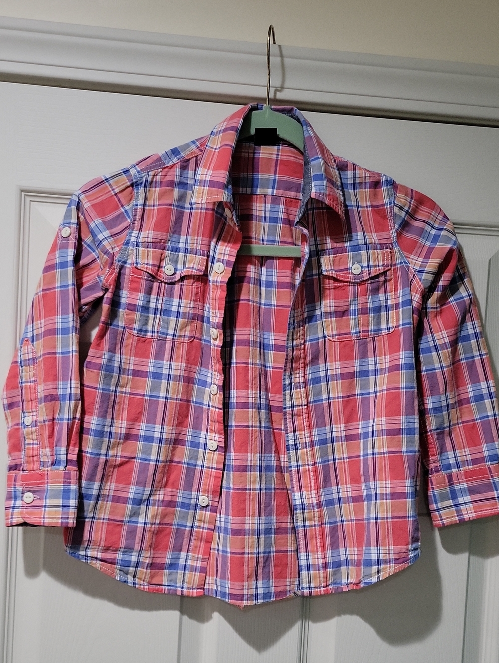 GAP Orange and Blue Plaid Button-Down Shirt